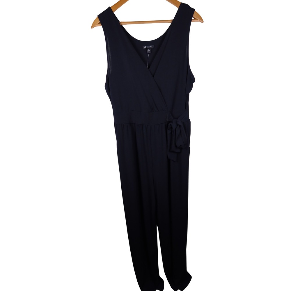 Versona Black Wrap Front Sleeveless Jumpsuit Size Large Side Tie NWT